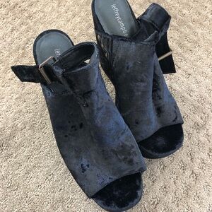 Jeffrey Campbell Black Velvet Open-Toe Block Heel Mules